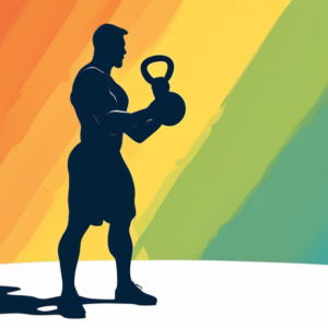 A silhouette of a muscular person lifting a single kettlebell against a stark white background.