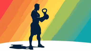 A silhouette of a muscular person lifting a single kettlebell against a stark white background.