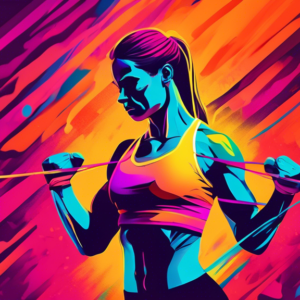 A person working out with resistance bands, highlighting toned muscles and vibrant colors.