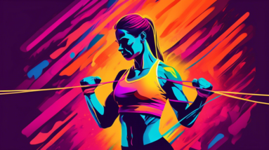 A person working out with resistance bands, highlighting toned muscles and vibrant colors.