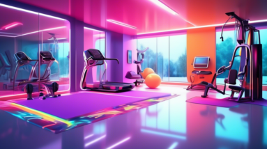 A futuristic home gym with sleek, high-tech workout equipment.