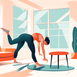 Create an image of a person performing various arm exercises without any equipment in a bright and airy living room. The person is shown doing activities l