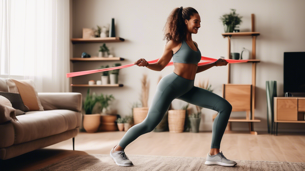 Create an image of a person performing a variety of leg exercises at home, including squats, lunges, and calf raises, using minimal equipment like resistan